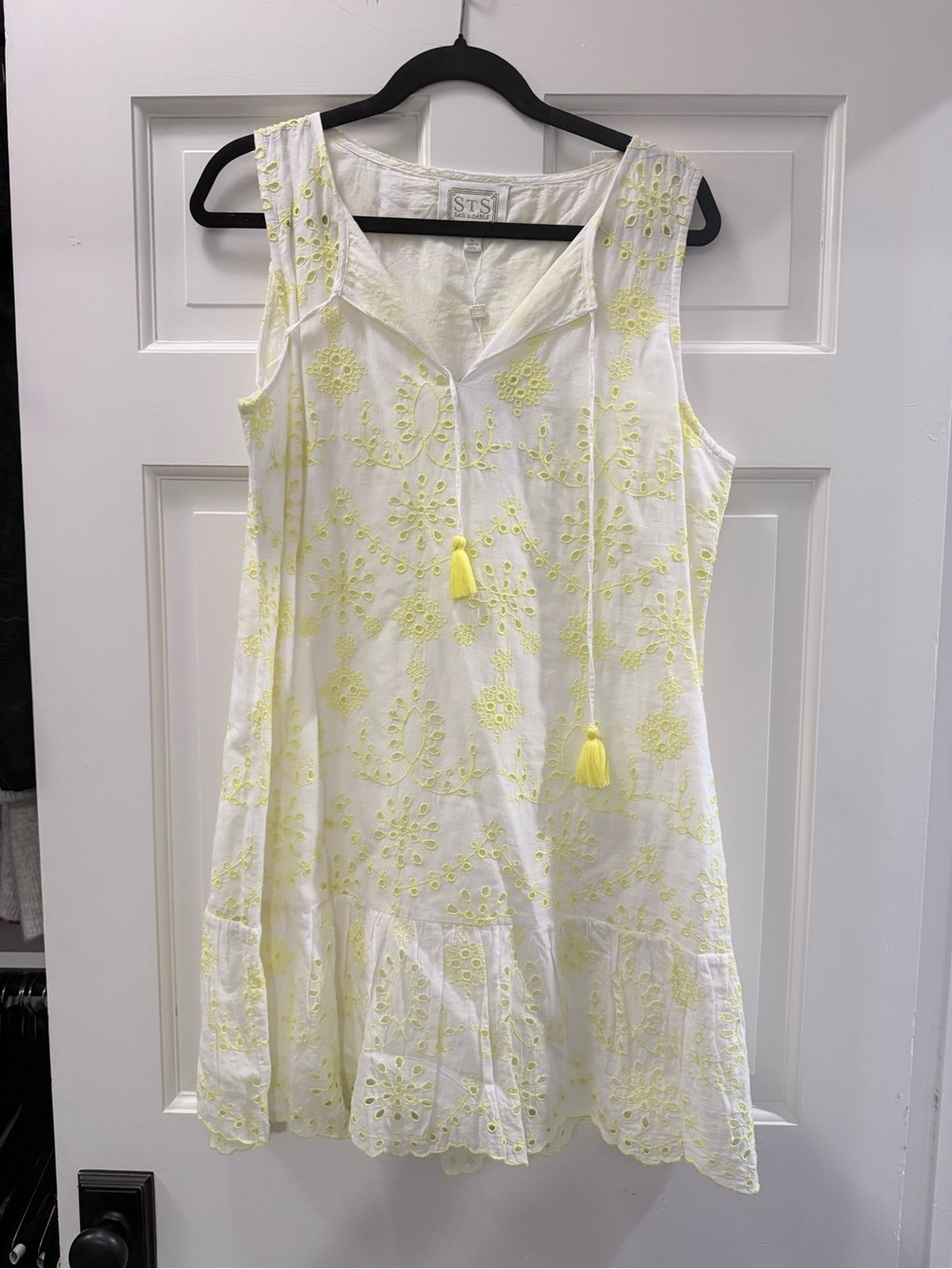 Sail to Sable White Mini Dress with Yellow Embroidery